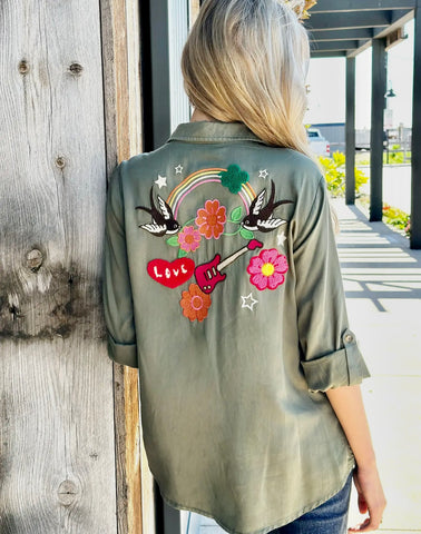 Vintage Cowgirl Embroidery Shirt