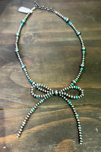 Authentic Navajo Pearl and Turquoise Bow Necklace