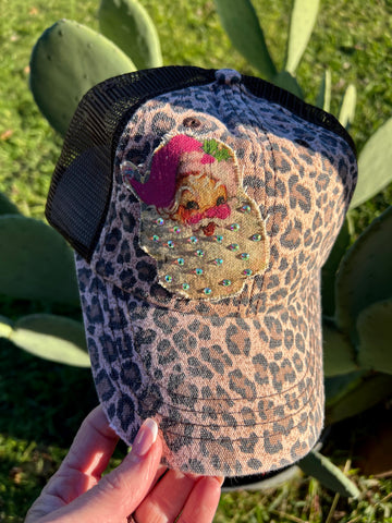 Leopard Rose Leather Patch Cap