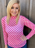 Pink & White Check Mesh Top