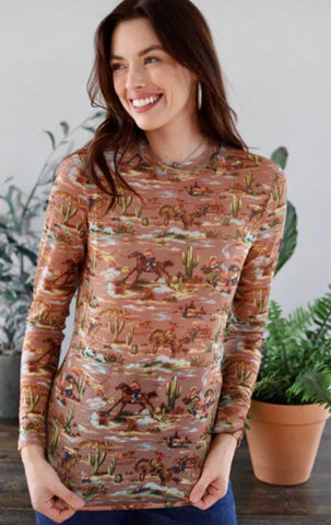 Camel Vintage Cowgirl Embroidery Shirt