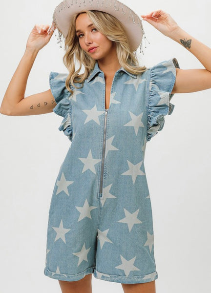 Denim Star Romper